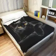 YISUMEI Black Cat Throw Blanket Modern Black Decorative Big Eyes Black Cat Fl...