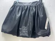 Aqua Faux Leather Mini Black Balloon Bubble Skirt - Exclusive Medium