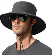 [LOUXPERT] Sun Hat for Women and Men Sun Protection UPF 50+: Wide Brim Hat for Fishing, Waterproof Hat for Women for Hiking Grey Large