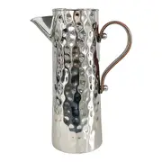 Silver Bolt Hammered Stainless Steel Water Jug Pitcher & Brown Leather Handle- 33cm