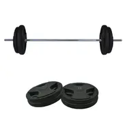 55kg Rubber Coated Ez Grip Cast Iron Weight Plate + 150cm Barbell Bar Weight Set