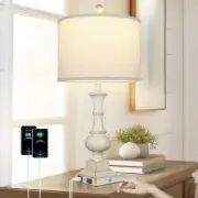 26" Farmhouse Table Lamp, Vintage Rustic Touch Control Bedside Large, White