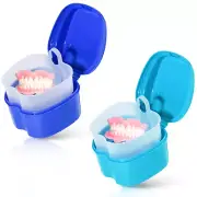 2 Pack Color Denture Bath Case Cup Holder Storage Soak Container Strainer Basket