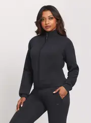 GUESS Women's Eco Navy Allie Scuba Zip Active Jacket in Blue Size: Medium, Spandex
