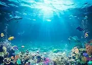 BELECO Underwater World Backdrop 7x5ft Fabric Undersea Backdrop for Photography Under The Sea Tropical Fish Dolphin Turtle Coral Deep Sea Sunlight Seabed Background Undersea Party Photo Studio Prop