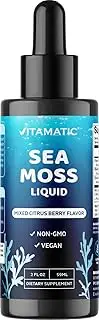 Vitamatic Liquid Organic Irish Sea Moss - Made with Bladderwrack & Burdock Root - 2800 mg per Serving - 2 FL OZ - Seamoss Supplement for Thyroid, Energy, Immune Support
