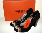 New in Box MISSONI Target Black Zig Zag Suede Shoes Heels Pumps 8.5