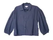 New Brixton Top women Large Puff Sleeve Black Button Front Cotton Eco-friendly