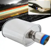 Megan Racing Universal Muffler 3.5" Tip/2.4" Inlet Silver Chrome Rolled Blue Tip