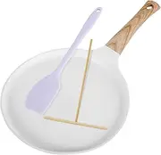 UKQRRTC Crepe Pan with Wood Handle Nonstick Tortilla Pan Pancake Griddle Pan Induction Compatible Frying Pan Pancake Flat Pan with Spreader Spatula for All Stoves (Small)