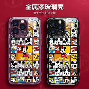 官方正版迪士尼適用于iPhone15鏡頭全包11Pro高級感XS手機套12玻璃硬殼xr時尚卡通新款蘋果14手機殼13Promax