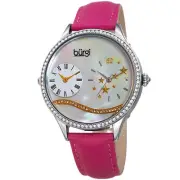Women's Burgi BUR184PK Crystal Two Time Mother of Pearl Pink Leather Strap Watch