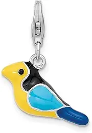 [JewelryWeb] 925 Sterling Silver Polished Fancy Lobster Closure Rhodium Plated 3 d Enameled Bird With-Lobster Clasp Charm Pendant Necklace 22x18mm Wide