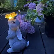 Statue Decor - Rabbit with Solar Butterfly Change Light, Perfect for Garden, Outdoor, Patio, Balcony, Garden, Lawn Decoration