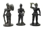 Medieval Figurines Set of Three Knight Armor Sword Sculptures Gray Stone Fanta