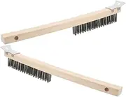 ULTECHNOVO 2pcs Pizza Brush Long Handle Wire Scrub Brush for Cleaning Ovens BBQ Grills Beige Wooden Handle User Friendly Kitchen Tool for Maintaining Cooking Surfaces
