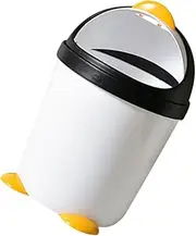 HOUDERCO Penguin Bin Black Small Bin for Car Bedroom Office Plastic Dustbin Mesh Lid Mini Trash Can for Boys and Girls