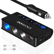 Cigarette Socket, 3 Rows, 180W, USB x 4 Ports Compatible w/ 12-24V Quick Charger