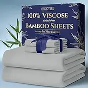 DECOLURE 100% Organic Viscose Derived from Bamboo Sheets Queen Size 4pcs - Ultra Soft & Luxuriously Cooling, 17" Deep Pocket, Double Stitching, Perfect for Hot Sleepers - Queen Bed Sheets (Light Grey)