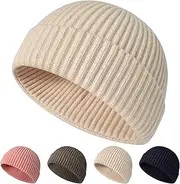 [NAHOSY] Wool Beanie Hats, Unisex Skullcap Trawler Short Knit Beanie for Men Women Watch Hat Warm Winter Hat Fisherman