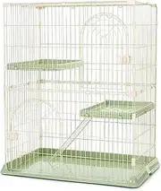 3-Tier Cat Cage Enclosures Indoor Wire Kennels with 2 Door - DIY Cat Playpen - Crate Exercise Place with Platform Bed and Ladder for Cats, Rabbit, Chinchilla, Ferret,Green-Small