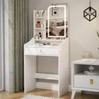 Bedroom Dressing Table LED Mirror Vanity Make up Desk Set with Drawer 3 Shelves