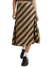 [RVCA] Milspec Stripe Annika Midi Skirt in Camel