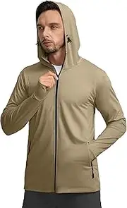 [Sejuani] Men's UPF 50+ Light Jacket Full Zip Sun Protection Hoodie Long Sleeve Sun Shirts for Men Hiking Fishing Zip Pockets
