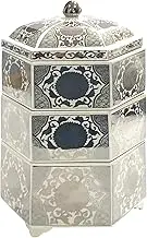 24to3 Heavy Box, Three-Tier, Ceramic, Silver Chrysanthemum Pattern, Hexagonal Triple Tier, Silver