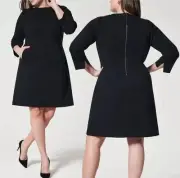 Spanx Perfect Shift Dress Midi 3/4 Sleeve Black Stretch Womens Size 2X Slimming