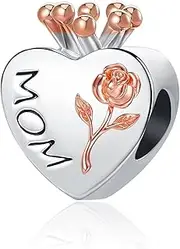 [OutstandLong] Heart Rose Flower Mom Charms for Pandora Bracelets New Crown Mother Bead for Mothers Day Gift Jewelry, Metal, base