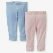 CARTER'S 2PK BLUE & PINK GIRLS PULL-UP COTTON RIBBED KNIT PANTS 12M