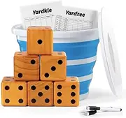 Ceebyfa Giant Yardzee & Farkle Outdoor Game with Bucket, 3.5" Giant Wooden Yard Dice Game for Adults and Family. Includes 6 Large Dice, Collapsible Bucket, 2 Score Cards & 2 Marker Pens.