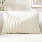 Sungeek Pack of 1 Plush Velvet Cushion Cover, Faux Fur Soft Cushion Covers, Sofa Cushion, Decorative Cushion Covers, Fluffy Cushion Cover for Bedroom, Living Room (30 x 50 cm, Cream White)