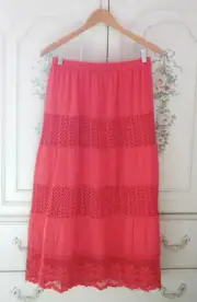 Peasant Skirt 2X NWT Boho 100% Cotton Light Red Lined Floral Hem