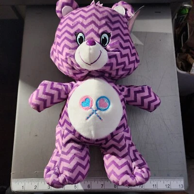 Care Bears Share Bear Plush Purple Striped 14” Lollipop Hearts Kellytoy NWT