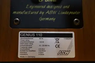 [古典音響殿] 美品 德國 ASW GENIUS 110 書架喇叭