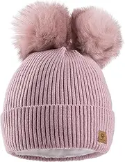 [MFAZ Morefaz Ltd] Women's Winter Beanie Knitted Hat Double Bobble Pom Pom Worm Ski Hat