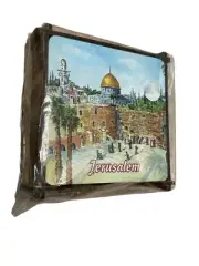 Jerusalem Sightseeing Coasters Wood? 3.8” Set Of 6 With A Holder