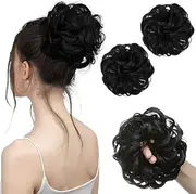 Synthetic Hair Bun Scrunchy Wavy Curly Messy Donut Chignons Hair Scrunchies Extensions Hair Piece Wrap Ponytail Hair Tail Updo Fake Hair Bun Hairpiece(H2 1B)