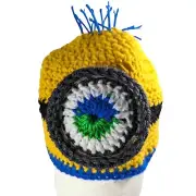 Minion Crochet Hat Beanie Light up Eye One Size Blue Hair Despicable Me Cap Gift