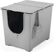 Modkat Flip Litter Box, 3 Lid Positions, Tall Seamless Base, Reusable Litter Liner, Litter Scoop - Gray