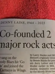 OBITUARY DENNY LAINE 1944 - 2023 MOODY BLUES GO NOW SINGER GUITARIST WINGS