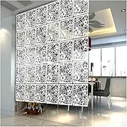 Hanging Room Divider Panel, Wall Divider Room Partition, Floral Carving Pattern Hollow Out Design, Wood Plastic Privacy Screen Panel(15pcs)