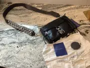 Rebecca Minkoff Mini Mac Leather Crossbody Shoulder Bag Black Guitar Strap Beads