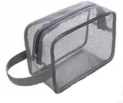 [MIVES] Mesh Shower Caddy Toiletry Bag Mesh Shower Bag, 1PC Black Mesh Shower Bag, Dorm Room Mesh Shower Bag,Mesh Shower Caddy Portable Toiletry Bag Zippered Mesh Shower Bag with Handlde for Bathroom,Grey