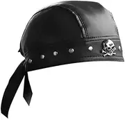 [ESYTCH] Leather Bandana Biker Doo Do Rag Headwrap Studded Skull Cap Capsmith Du Rag Black, Black, One Size