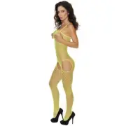 Rene Rofe Crotchless Industrial Net Suspender Bodystocking Lime O/S