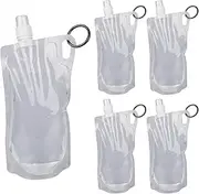 Gosknor 5pcs Hiking Collapsible Water Bottles with Spring O Clip, 1L Foldable Backpacking Water Bottle BPA-Free Liquids Storage Container Bag Jug for Traveling Camping Cycling Mountaineering (Clear)