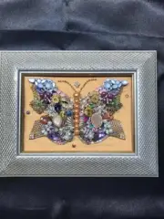 HAND MADE ONE OF A KIND FRAMED JEWELRY PICTURE OF BUTTERFLY